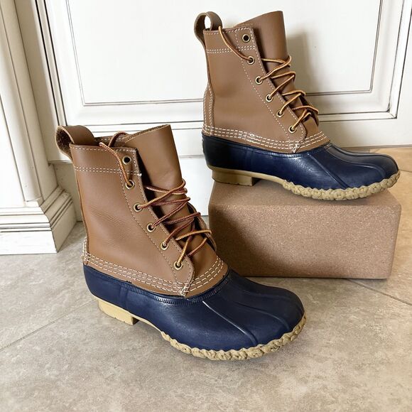 L.L. Bean Duck Boots Womens 6M Navy Blue 8" Made in Maine Waterproof Gorpcore - Picture 1 of 15